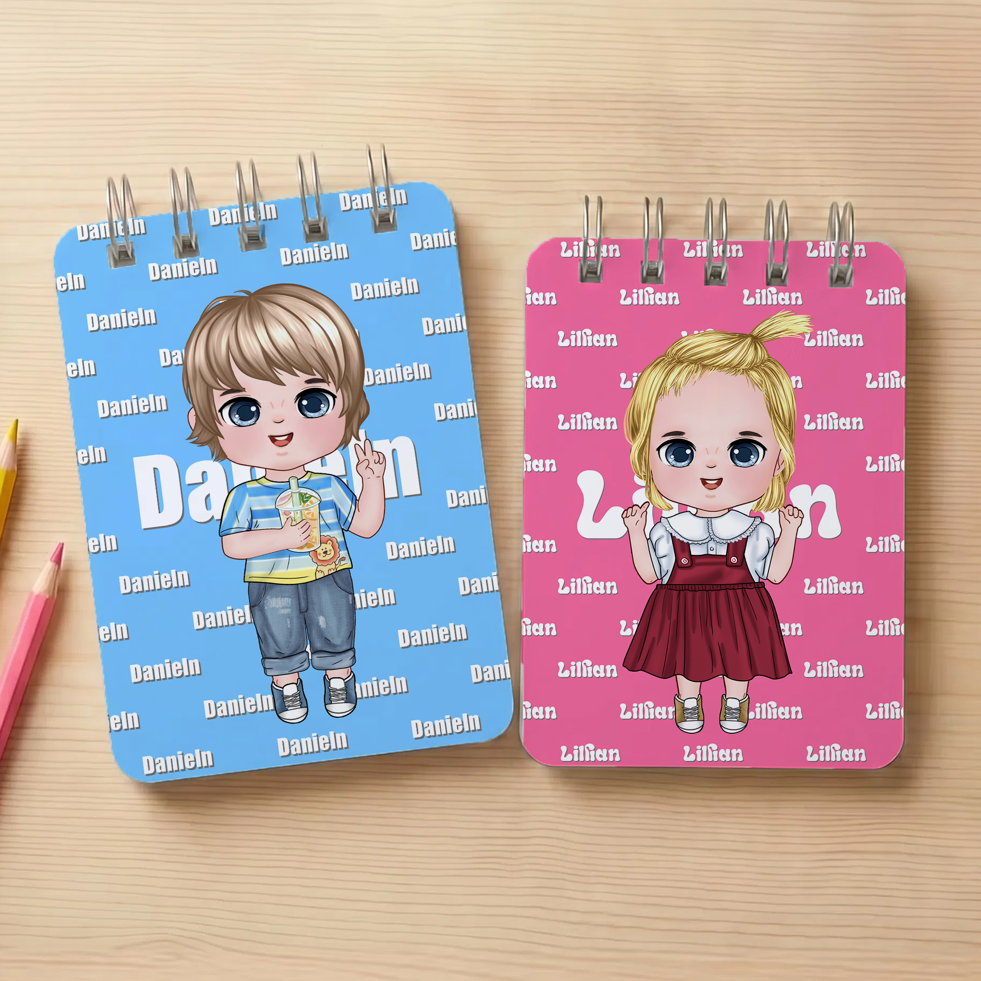 Individuell gestaltetes, niedliches Spiralheft für Kinder mit Cartoon-Figur und Namen – für den täglichen Gebrauch, als Geburtstags- oder Schulanfangsgeschenk für Jungen und Mädchen