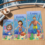 Personalized Cute 3D Diving Kid Sea Animal Oversized Quick Dry Magnetic Beach Towel with Name Summer Vacation Beach Party Birthday Gift for Boys Girls