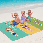 Personalized Cute Cartoon Character Quick Dry Oversized Beach Towel with Name and Drawstring Bag Beach Party Birthday Gift for Kid Family Friend