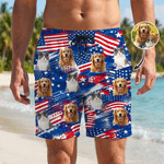 Personalised National Flag Star Hibiscus 1-3 Photos Quick Dry Swim Trunks Beach Shorts Summer Holiday Beach Party Birthday Gift for Dad Grandad Man
