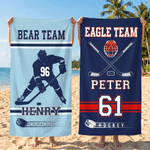 Personalised Ice Hockey Team Themed Quick Dry Oversized Beach Towel with Name Team and Serial Number Travel Birthday Gift for Ice Hockey Players