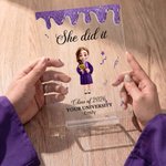 Personalised He/She Did It Cartoon Character Acrylic Plaque with Base and Name Desk Decor Graduation Anniversary Gift for Graduate Student
