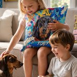Personalized Graffiti Oil Painting Style Pet Photo Soft Throw Pillow Cover with Name Adoption Anniversary Birthday Gift for Cat Dog Pet Owner