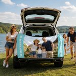 Personlig familiefoto – ekstra stort, hurtigtørkende magnetisk strandhåndkle med tekst – uunnværlig på sommerferien – bursdagsgave til familie og venner