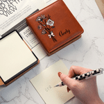 Porte-bloc-notes adhésif classique en cuir PU, personnalisé avec la fleur de naissance multicolore et le prénom, organiseur de bureau – Cadeau d'anniversaire pour le bureau, pour collègues et amis