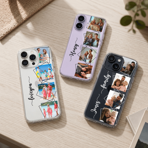 Personalised 4 Photos Transparent Phone Case for iPhone with Text Daily Use Anniversary Birthday Gift for New Parents Couples