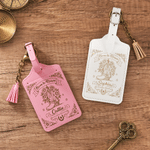 Etiqueta de equipaje personalizada de cuero sintético «Vintage Western Cowgirl», con flor del mes de nacimiento y el mensaje «Born to Roam», con nombre, ideal como regalo de viaje o para las vacacione