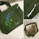 Personalized Starry Sky Style Birth Flower Large Capacity Corduroy Tote Bag with Name Travel Essential Birthday Gift for Woman