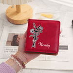 Porte-bloc-notes adhésif classique en cuir PU, personnalisé avec la fleur de naissance multicolore et le prénom, organiseur de bureau – Cadeau d'anniversaire pour le bureau, pour collègues et amis