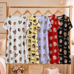 Personalised Multicolour 1-3 Photos Comfortable Soft Nightdress with Name Daily Wear Birthday Gift for Woman Mum