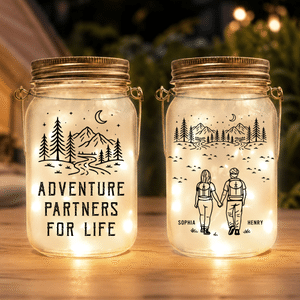Personalised Tree and Mountain Romantic Adventure Couple Mason Jar Light with Names Room Decor Anniversary Gift for Husband Wife Couples