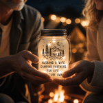 Personalised Tree and Mountain Romantic Adventure Couple Mason Jar Light with Names Room Decor Anniversary Gift for Husband Wife Couples