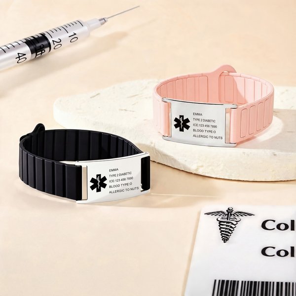 Personalised Medical Symbol Waterproof Medical Alert Bracelet with Engraved ID Name Tag and Magnetic Strap Daily Wear Travel Medical Gift for Patient