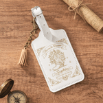 Etiqueta de equipaje personalizada de cuero sintético «Vintage Western Cowgirl», con flor del mes de nacimiento y el mensaje «Born to Roam», con nombre, ideal como regalo de viaje o para las vacacione