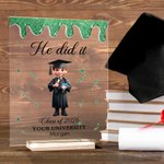 Personalised He/She Did It Cartoon Character Acrylic Plaque with Base and Name Desk Decor Graduation Anniversary Gift for Graduate Student