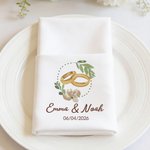 Serviette de table en 100 % coton personnalisée avec nom et date - Cadeau de mariage pour la mariée