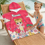 Personalized Cute Cartoon Character Soft Quick Dry Kid Hooded Beach Towel with Name Summer Vacation Beach Party Travel Gift for Boys Girls