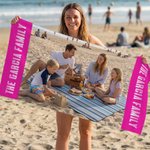 Personlig familiefoto – ekstra stort, hurtigtørkende magnetisk strandhåndkle med tekst – uunnværlig på sommerferien – bursdagsgave til familie og venner