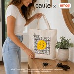 Personalized Playful emoji Scene Canvas Tote Bag with Colour-Blocking Name Daily Use Birthday Gift for Kids Women | Callie × emoji ™