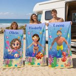 Personalized Cute 3D Diving Kid Sea Animal Oversized Quick Dry Magnetic Beach Towel with Name Summer Vacation Beach Party Birthday Gift for Boys Girls