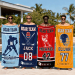 Personalised Ice Hockey Team Themed Quick Dry Oversized Beach Towel with Name Team and Serial Number Travel Birthday Gift for Ice Hockey Players