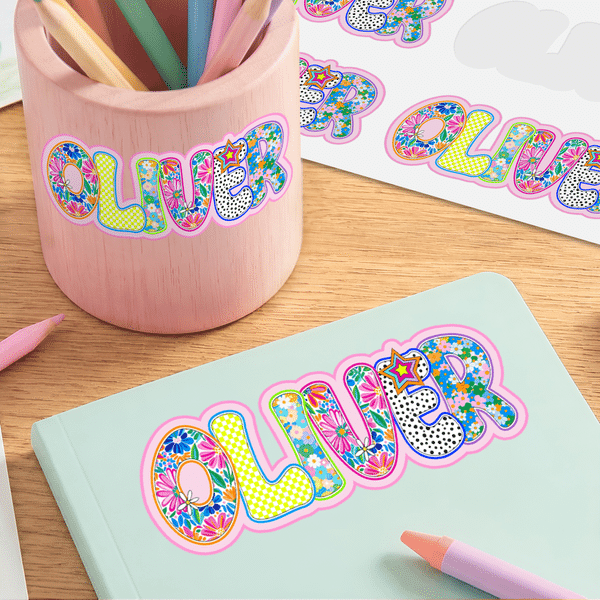 Personalised Artistic Name Multicolour Waterproof Stickers Daily Use Back to School Birthday Gift for Students Kids