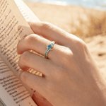 Personalised Sea Turtle Sterling Silver Ring with 1-8 Small Birthstones Dainty Jewellery Mother's Day Birthday Anniversary Gift for Mum Gran