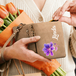 Personalized Birth Flower Tri-Fold PU Leather Wristlet Wallet with Card Holder and Name Daily Use Birthday Anniversary Gift for Woman Mom