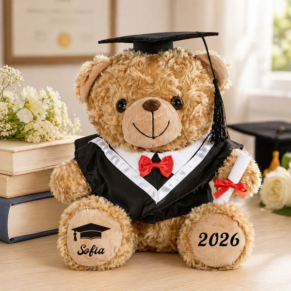 Personalized Graduation Cap Bachelor's Gown Plush Stuffed Teddy Bear with Year and Name Graduation Party Ceremony Gift for Graduates