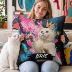 Personalized Graffiti Oil Painting Style Pet Photo Soft Throw Pillow Cover with Name Adoption Anniversary Birthday Gift for Cat Dog Pet Owner