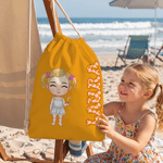Personalised Cute Cartoon Character Microfiber Drawstring Bag with Name Travel Beach Use Birthday Summer Vacation Gift for Kids Family