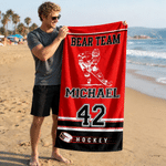 Personalised Ice Hockey Team Themed Quick Dry Oversized Beach Towel with Name Team and Serial Number Travel Birthday Gift for Ice Hockey Players