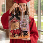 Personalised Grad Cap Diploma Scroll Clear Gift Bag with Name Year School Name and Black Bow Daily Use Graduation Gift for Graduates