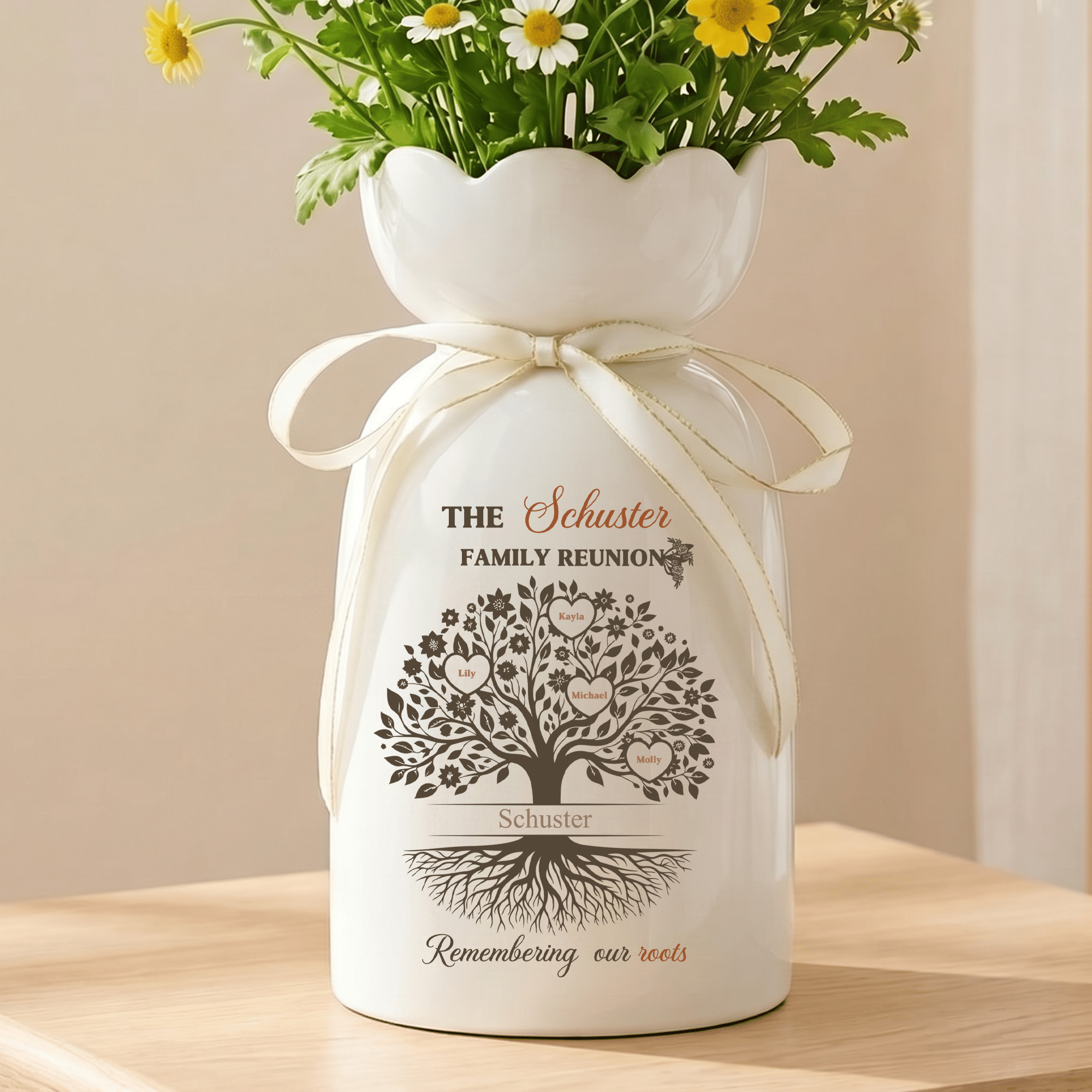 Personalisierte Keramikvase mit Stammbaum und Namen – Geschenk für Familientreffen, Geburtstage und Jubiläen für Mütter, Großmütter und die ganze Familie
