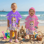 Personalized Cute Cartoon Character Soft Quick Dry Kid Hooded Beach Towel with Name Summer Vacation Beach Party Travel Gift for Boys Girls