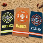 Personalized Firefighting Element Oversized Quick Dry Beach Towel with Name Beach Travel Essentials Father's Day Birthday Gift for Firefighter Dad