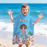 Personalized Cute Cartoon Character Soft Quick Dry Kid Hooded Beach Towel with Name Summer Vacation Beach Party Travel Gift for Boys Girls