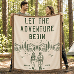 Personalised Line Drawing Adventure Partners For Life Tassel Soft Throw Blanket with Name Home Decor Birthday Anniversary Housewarming Gift for Couple