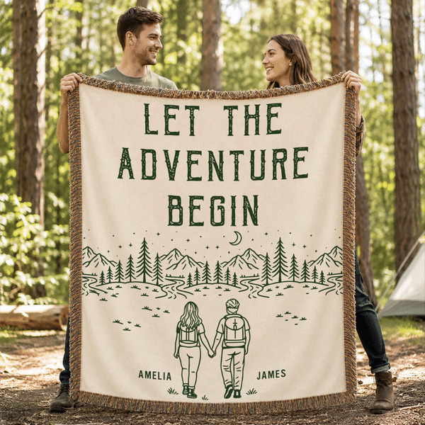 Personalised Line Drawing Adventure Partners For Life Tassel Soft Throw Blanket with Name Home Decor Birthday Anniversary Housewarming Gift for Couple