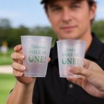 Personalised Hole in One Golf Cart Set of 10 Disposable Frosted Plastic Cups with Name Birthday Party Gift for New Parents