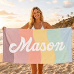 Personalised Classic Stripe Oversized Quick Dry Beach Towel with Name Summer Vacation Beach Party Birthday Gift for Friends Family