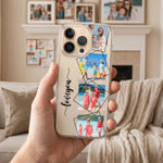 Personalized 4 Photos Transparent Phone Case for iPhone with Text Daily Use Anniversary Birthday Gift for New Parents Couples