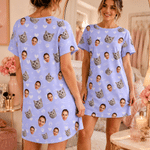 Personalised Multicolour 1-3 Photos Comfortable Soft Nightdress with Name Daily Wear Birthday Gift for Woman Mum