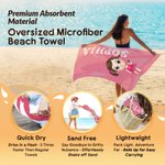 Personalized Cute Cartoon Character Quick Dry Oversized Beach Towel with Name and Drawstring Bag Beach Party Birthday Gift for Kid Family Friend