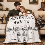 Personalised Line Drawing Adventure Partners For Life Tassel Soft Throw Blanket with Name Home Decor Birthday Anniversary Housewarming Gift for Couple