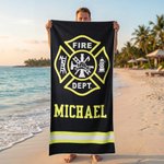 Personalized Firefighting Element Oversized Quick Dry Beach Towel with Name Beach Travel Essentials Father's Day Birthday Gift for Firefighter Dad