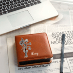 Porte-bloc-notes adhésif classique en cuir PU, personnalisé avec la fleur de naissance multicolore et le prénom, organiseur de bureau – Cadeau d'anniversaire pour le bureau, pour collègues et amis