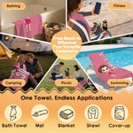 Personalized Cute Cartoon Character Quick Dry Oversized Beach Towel with Name and Drawstring Bag Beach Party Birthday Gift for Kid Family Friend