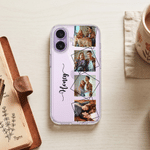 Personalized 4 Photos Transparent Phone Case for iPhone with Text Daily Use Anniversary Birthday Gift for New Parents Couples
