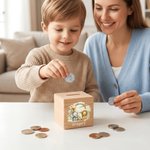 Personalised Initial Cute Animal Pattern Wooden Cube Money Box with Name Kids Room Decor Birthday Children's Day Gift for Boys Girls